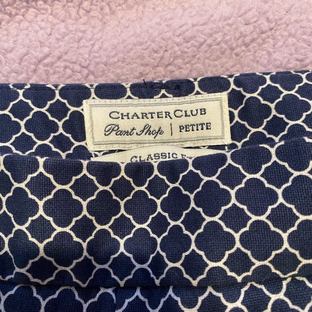 Charter Club Navy and White Patterned Pants